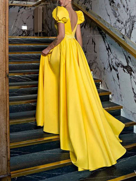 Robe de Bal Longue Au Sol à Col en V et Coupe A-Line/Princess