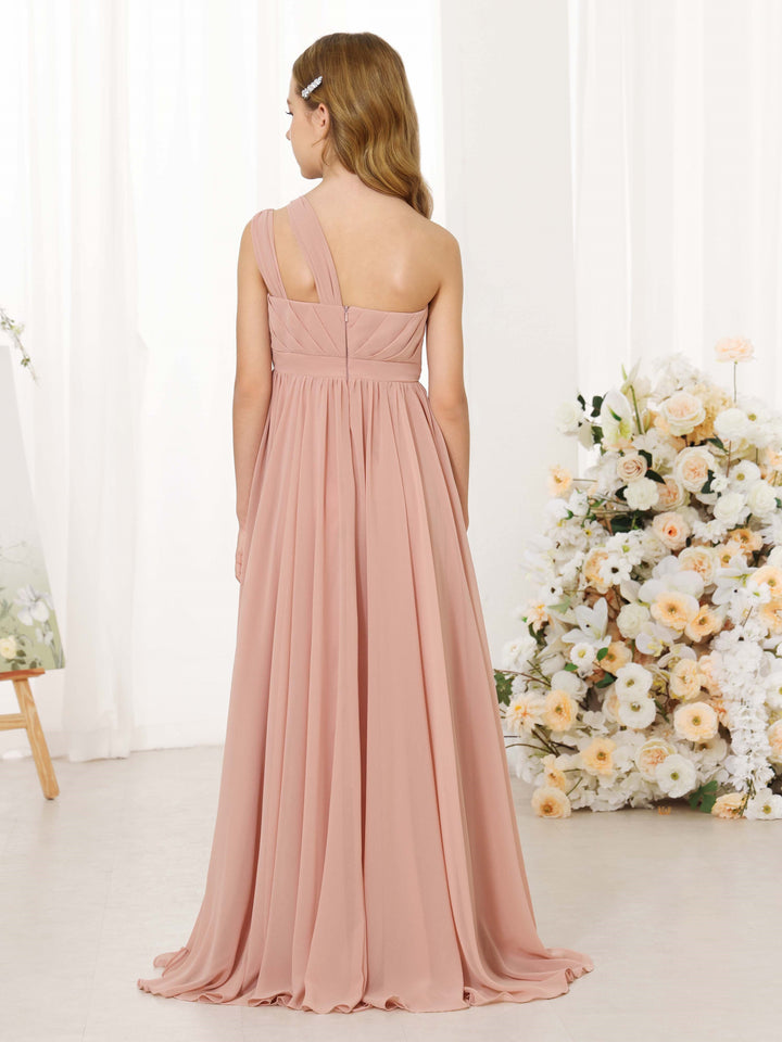 Robe de Demoiselle D'Honneur en Mousseline de Soie, Coupe A-Line/Princess, Sans Manches, Asymétrique, Longueur Au Sol