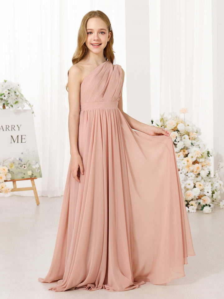 Robe de Demoiselle D'Honneur en Mousseline de Soie, Coupe A-Line/Princess, Sans Manches, Asymétrique, Longueur Au Sol