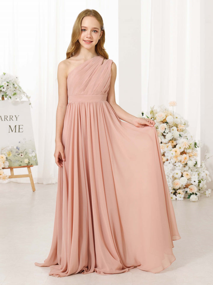 Robe de Demoiselle D'Honneur en Mousseline de Soie, Coupe A-Line/Princess, Sans Manches, Asymétrique, Longueur Au Sol