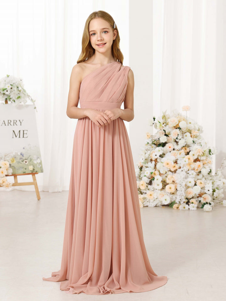 Robe de Demoiselle D'Honneur en Mousseline de Soie, Coupe A-Line/Princess, Sans Manches, Asymétrique, Longueur Au Sol