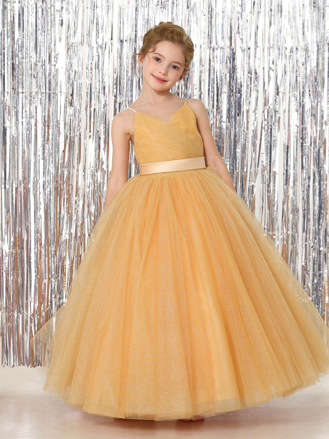 Robe de Bal en Tulle Sans Manches, Col en V, Longueur Au Sol, Robes de Demoiselle D'Honneur