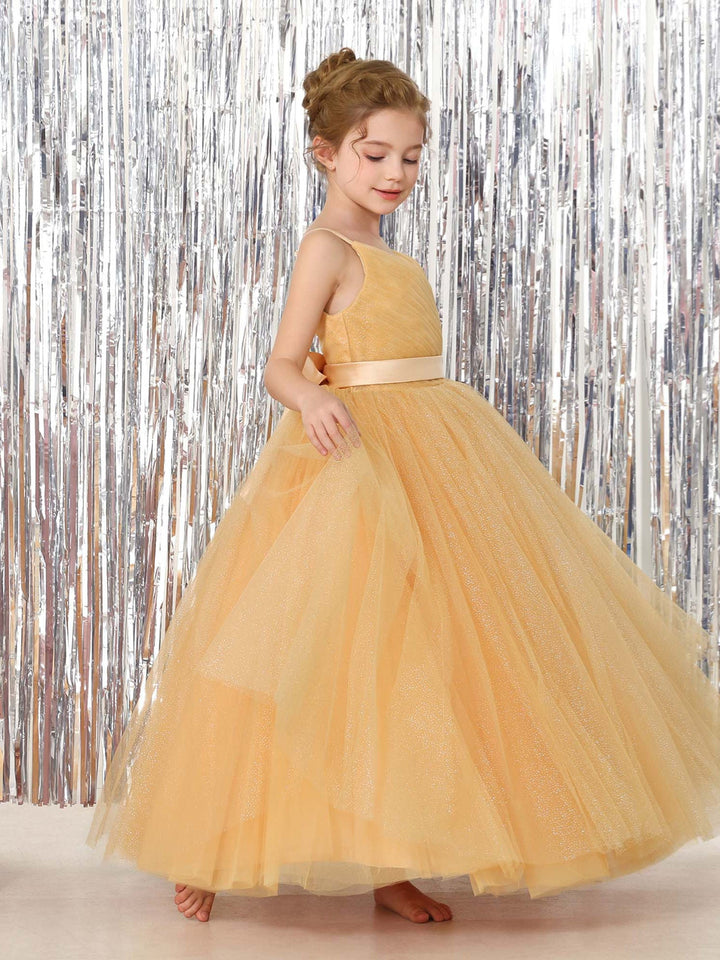 Robe de Bal en Tulle Sans Manches, Col en V, Longueur Au Sol, Robes de Demoiselle D'Honneur