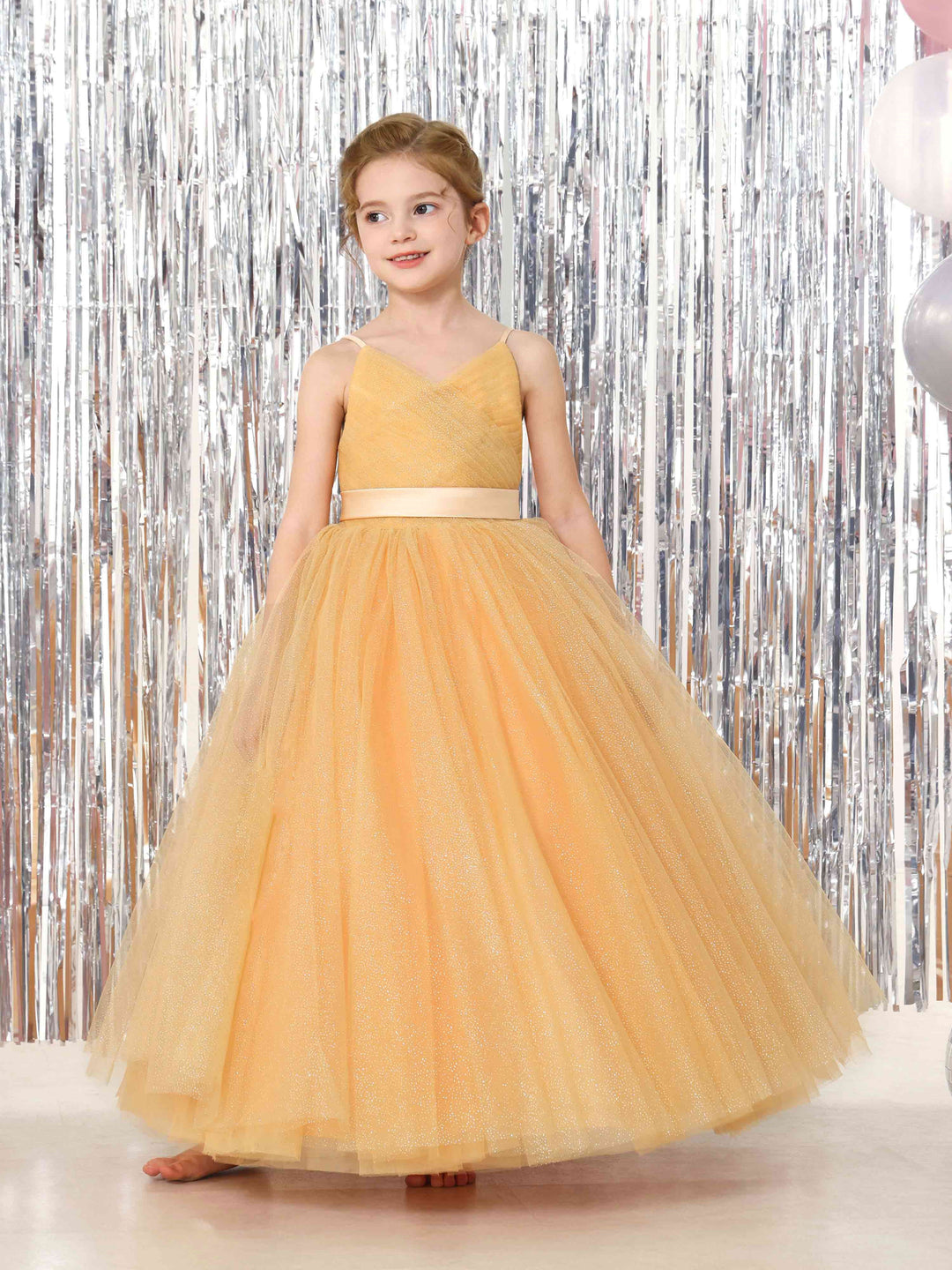Robe de Bal en Tulle Sans Manches, Col en V, Longueur Au Sol, Robes de Demoiselle D'Honneur