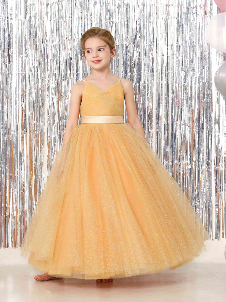 Robe de Bal en Tulle Sans Manches, Col en V, Longueur Au Sol, Robes de Demoiselle D'Honneur