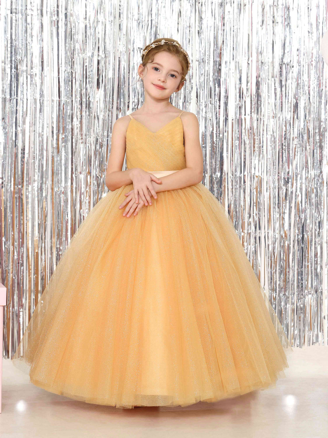 Robe de Bal en Tulle Sans Manches, Col en V, Longueur Au Sol, Robes de Demoiselle D'Honneur