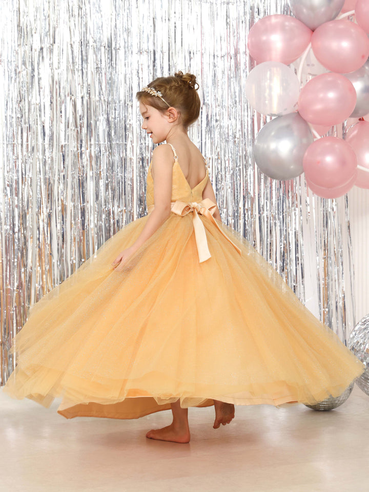 Robe de Bal en Tulle Sans Manches, Col en V, Longueur Au Sol, Robes de Demoiselle D'Honneur