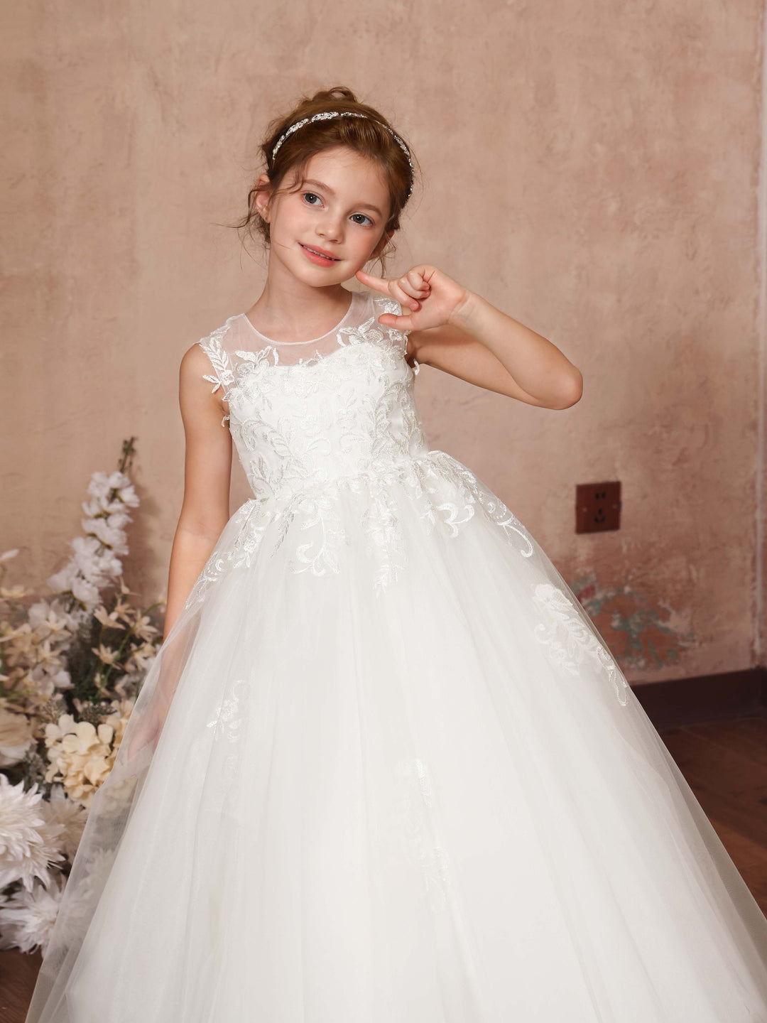 Robe de Bal en Tulle Sans Manches, Col Rond, Longueur Au Sol, Robes de Demoiselle D'Honneur