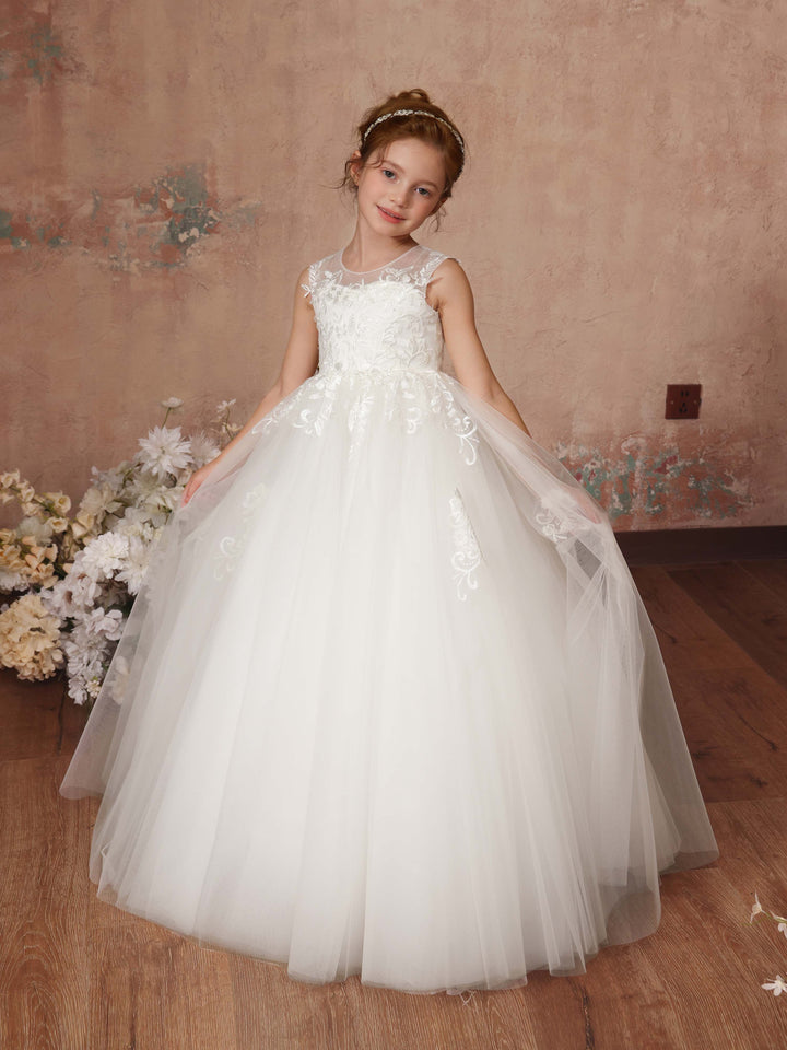 Robe de Bal en Tulle Sans Manches, Col Rond, Longueur Au Sol, Robes de Demoiselle D'Honneur
