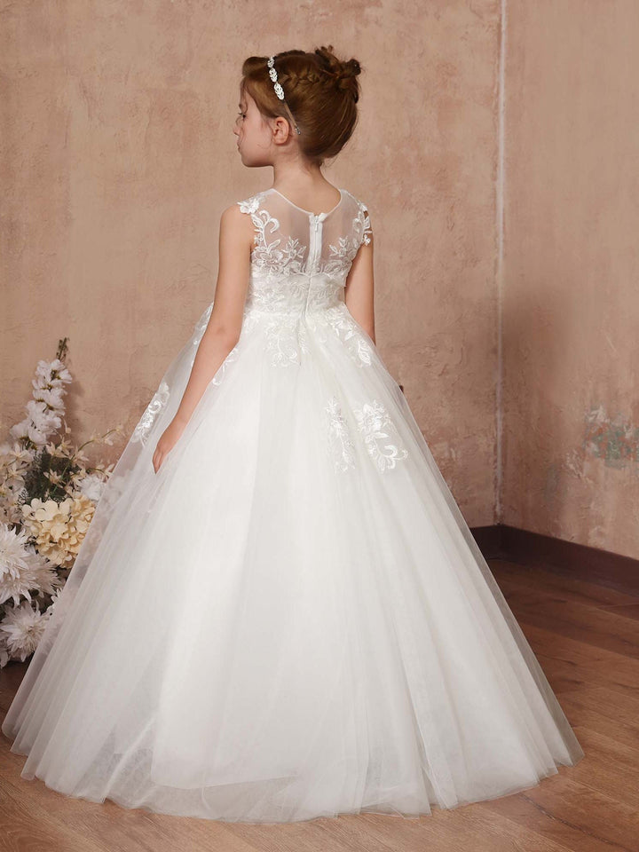 Robe de Bal en Tulle Sans Manches, Col Rond, Longueur Au Sol, Robes de Demoiselle D'Honneur