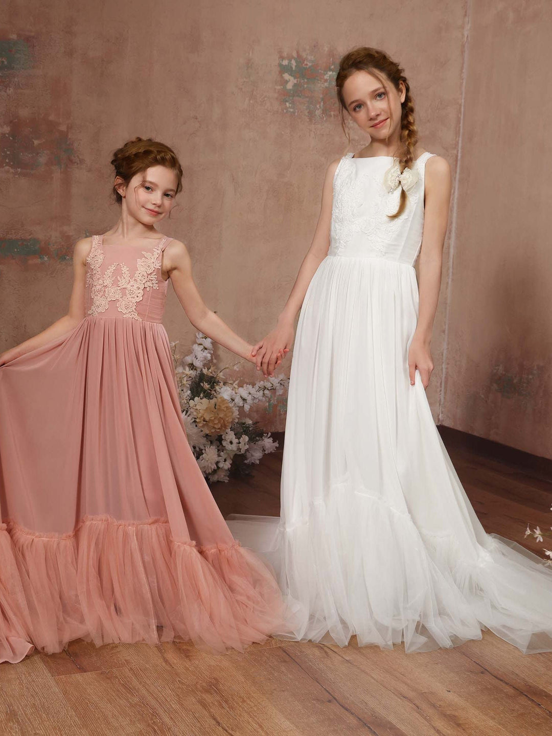Robe de Demoiselle D'Honneur en Mousseline de Soie, Coupe A-Line/Princesse, Sans Manches, Col Carré, Longueur Au Sol