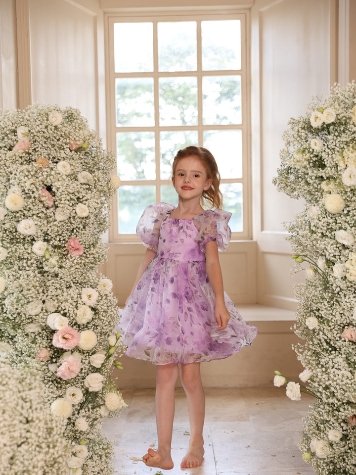 Robe de Bal en Tulle à Manches Courtes et Col Rond pour Fillette