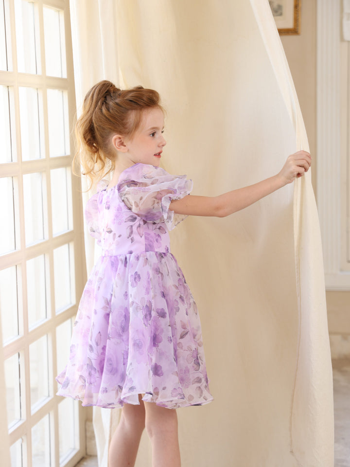 Robe de Bal en Tulle à Manches Courtes et Col Rond pour Fillette