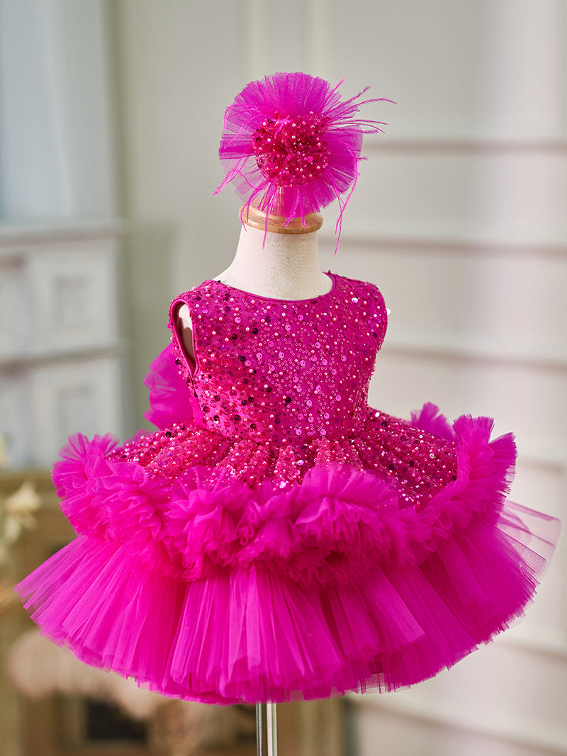 Robe Bébé Fille Longueur Genou en Tulle à Paillettes