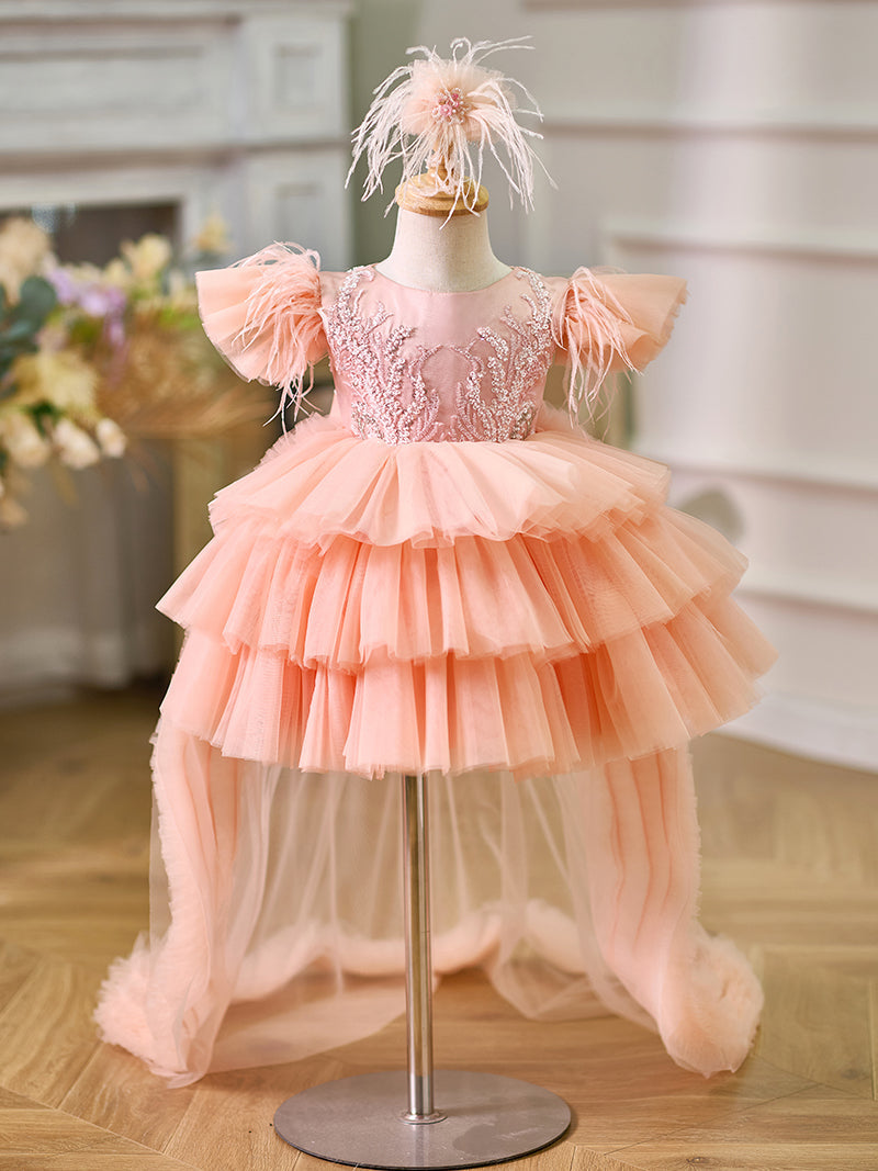 Robe de Bal/Princesse Asymétrique en Tulle pour Bébé Fille, Tenue de Fête pour 1Er Anniversaire