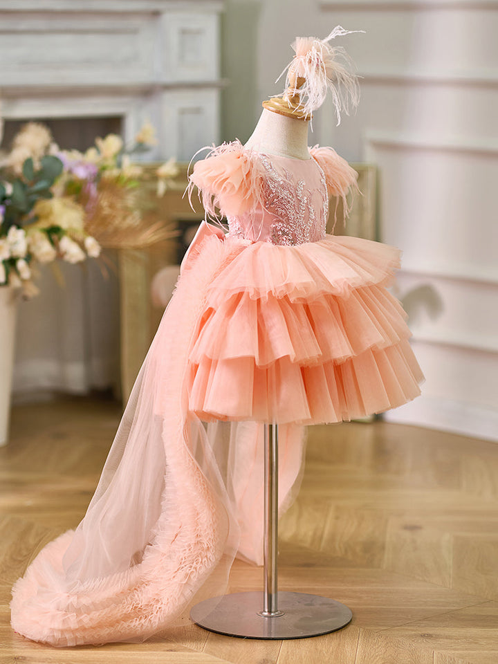 Robe de Bal/Princesse Asymétrique en Tulle pour Bébé Fille, Tenue de Fête pour 1Er Anniversaire