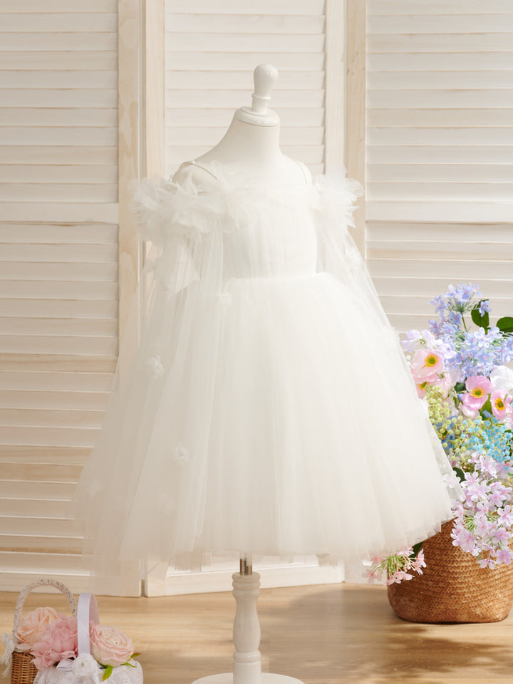 Robe de Bal/Princesse en Tulle Satiné Longueur Thé Ivoire pour Fille