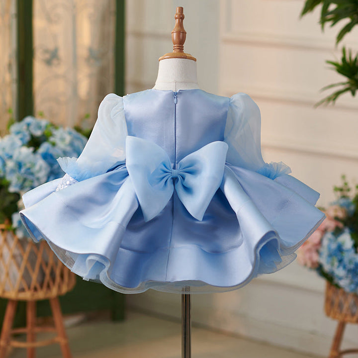 Robe Bébé Fille en Organza Bleu Longueur Genou