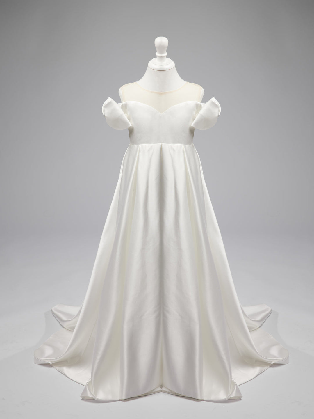 Robe de Demoiselle D'Honneur en Satin Ivoire à Traîne Longue