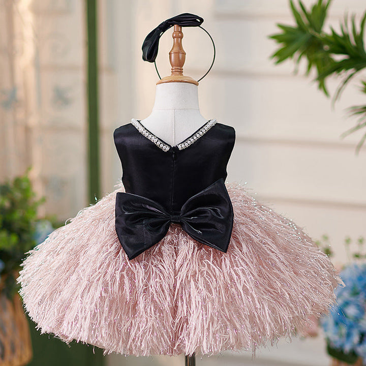 Robe de Soirée en Satin Longueur Genou pour Bébé Fille pour le 1Er Anniversaire