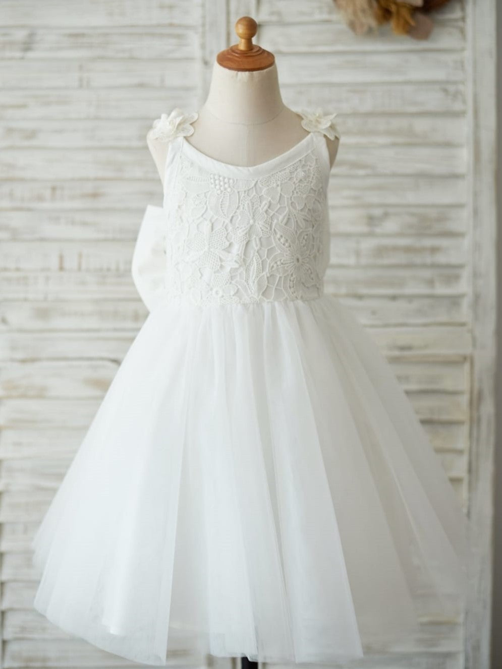 Robe de Demoiselle D'Honneur 3D en Tulle et Dentelle Jusqu'Aux Genoux
