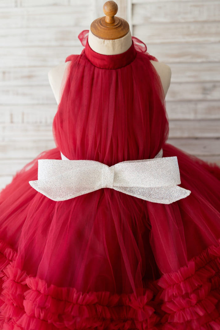 Robe en Tulle Bordeaux Jusqu'Aux Genoux