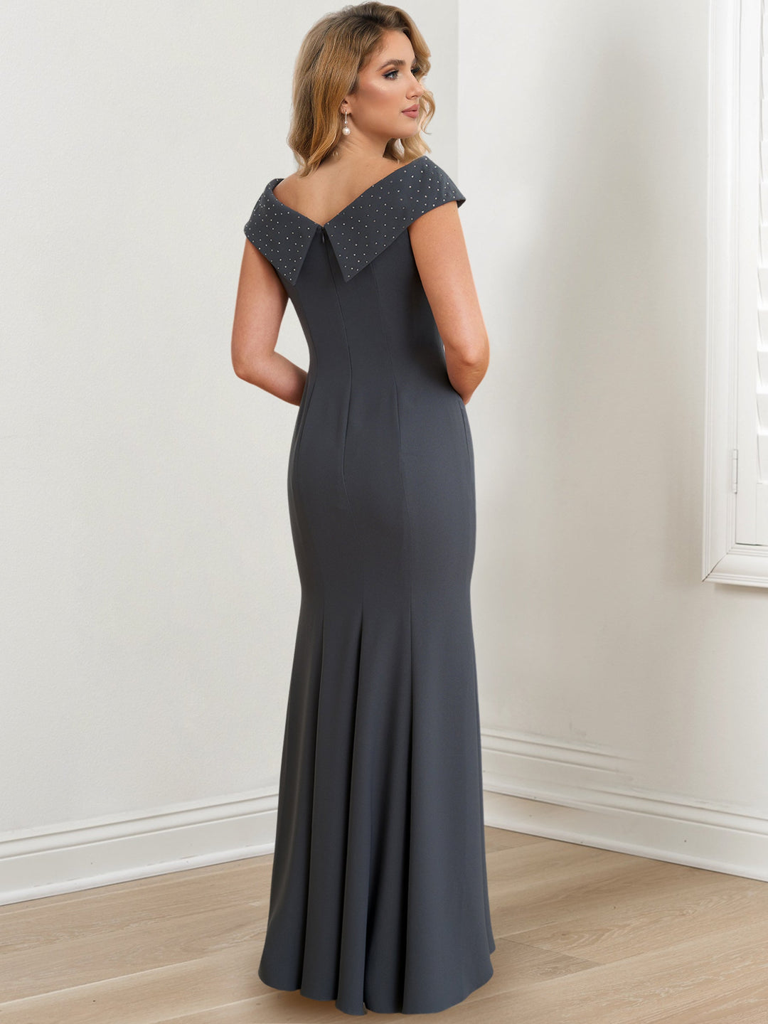 Robes de Mère de la Mariée Fourreau/Colonne à Col Bijou et Longueur Au Sol