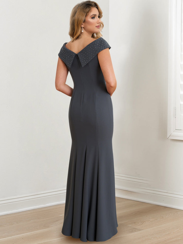 Robes de Mère de la Mariée Fourreau/Colonne à Col Bijou et Longueur Au Sol