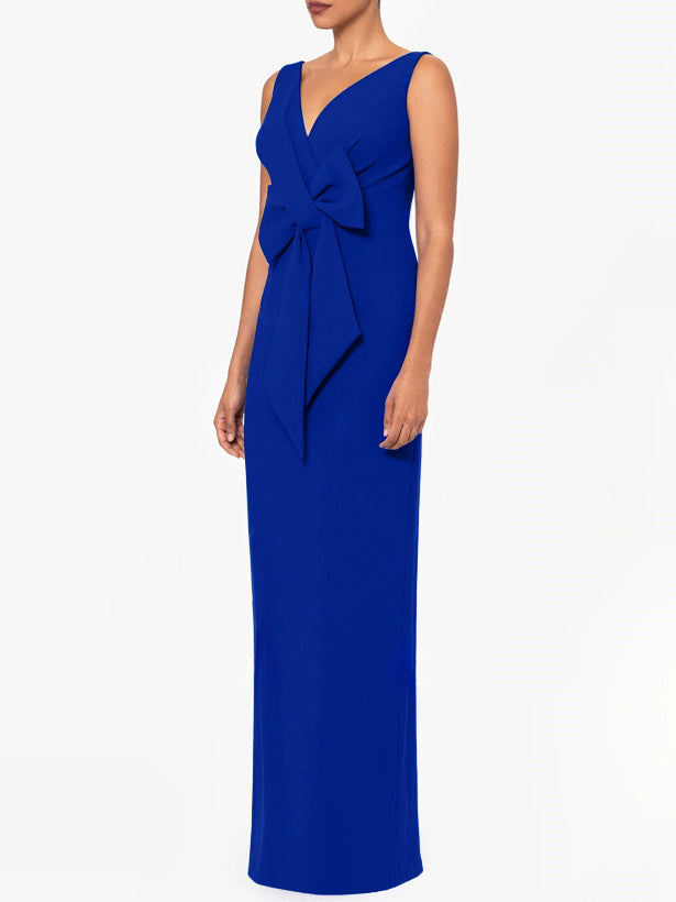 Robe D'Invitée de Mariage Fourreau/Colonne Sans Manches, Col en V, Longueur Au Sol