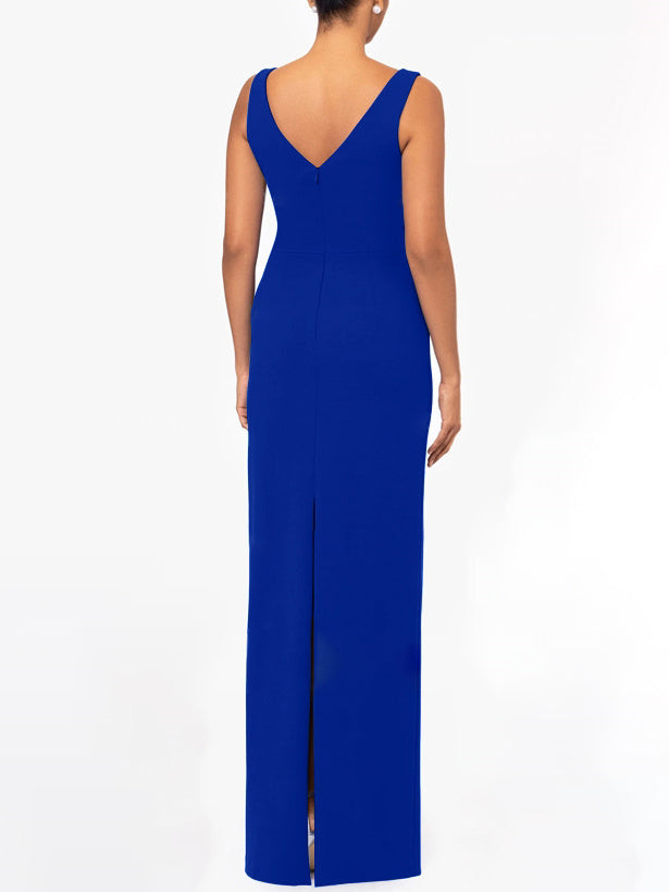 Robe D'Invitée de Mariage Fourreau/Colonne Sans Manches, Col en V, Longueur Au Sol