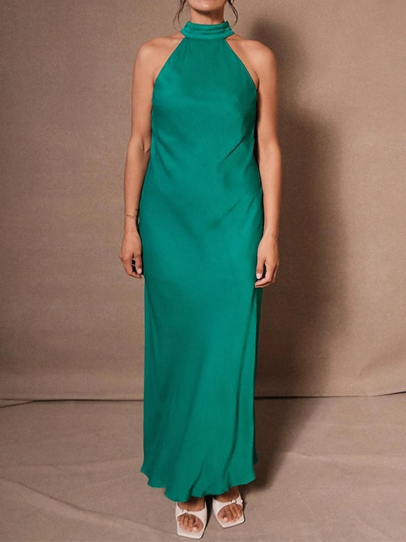 Robe D'Invitée de Mariage Fourreau/Colonne à Col Licou Sans Manches Longueur Cheville