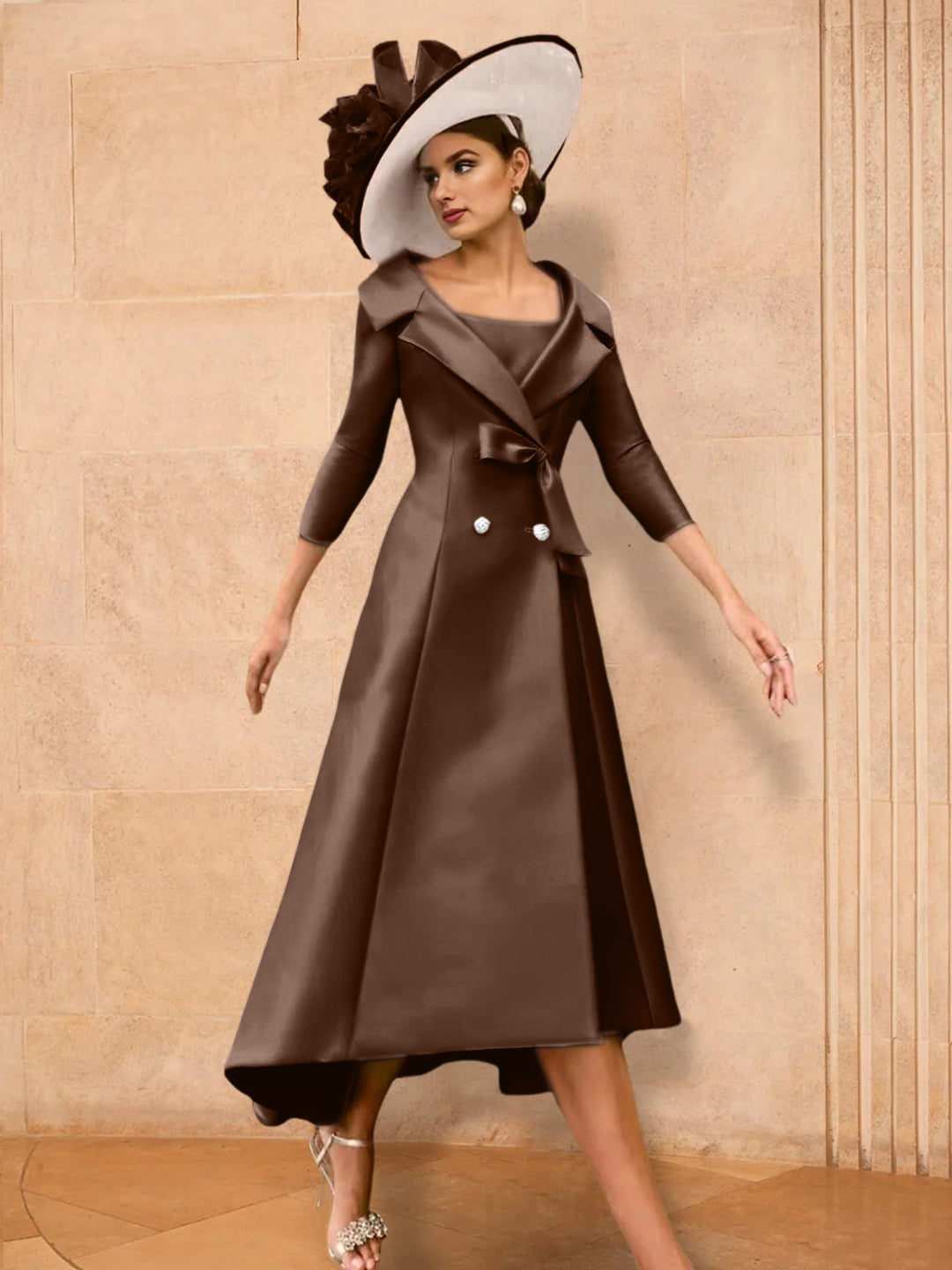 Robe de Mère de la Mariée à Manches Longues, Coupe A-Line/Princess, avec Nœud
