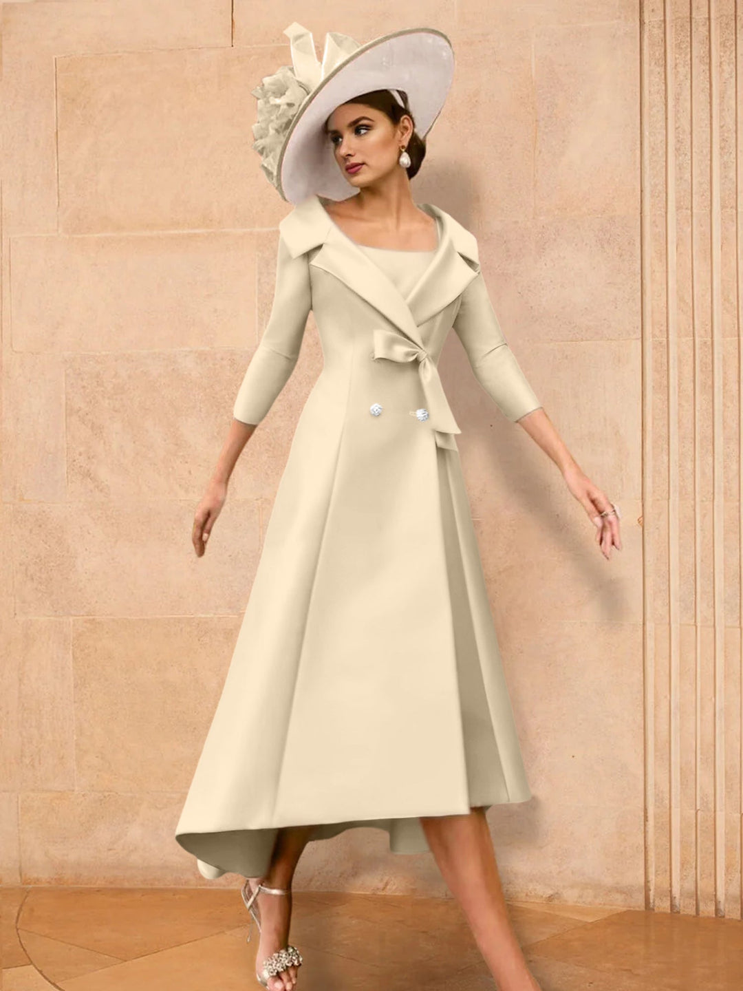 Robe de Mère de la Mariée à Manches Longues, Coupe A-Line/Princess, avec Nœud