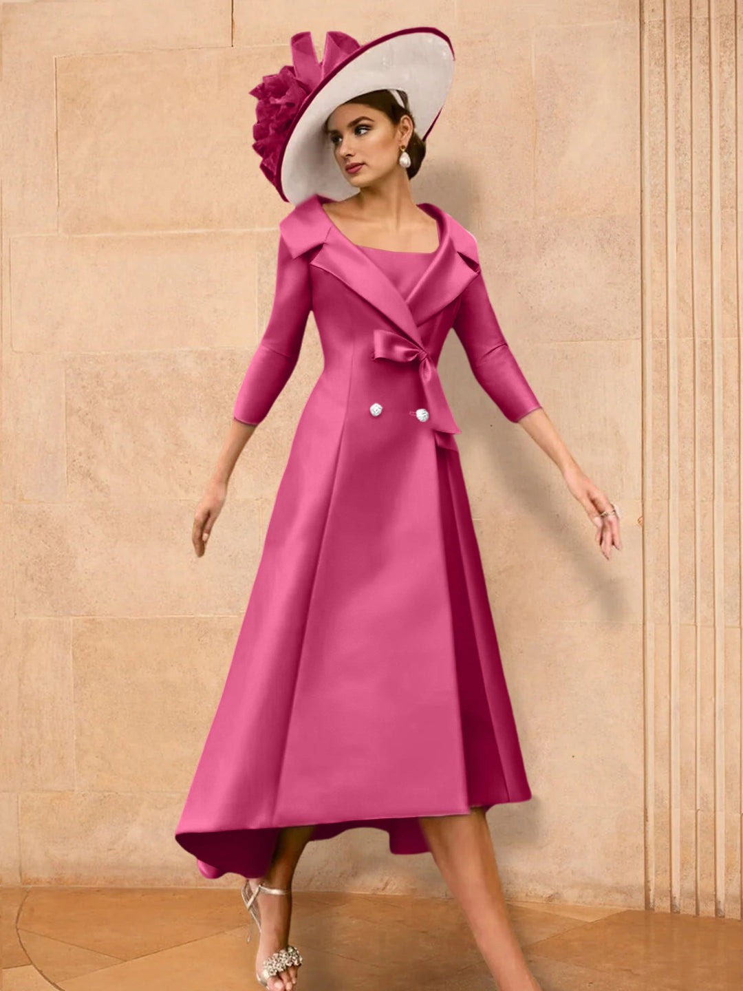 Robe de Mère de la Mariée à Manches Longues, Coupe A-Line/Princess, avec Nœud