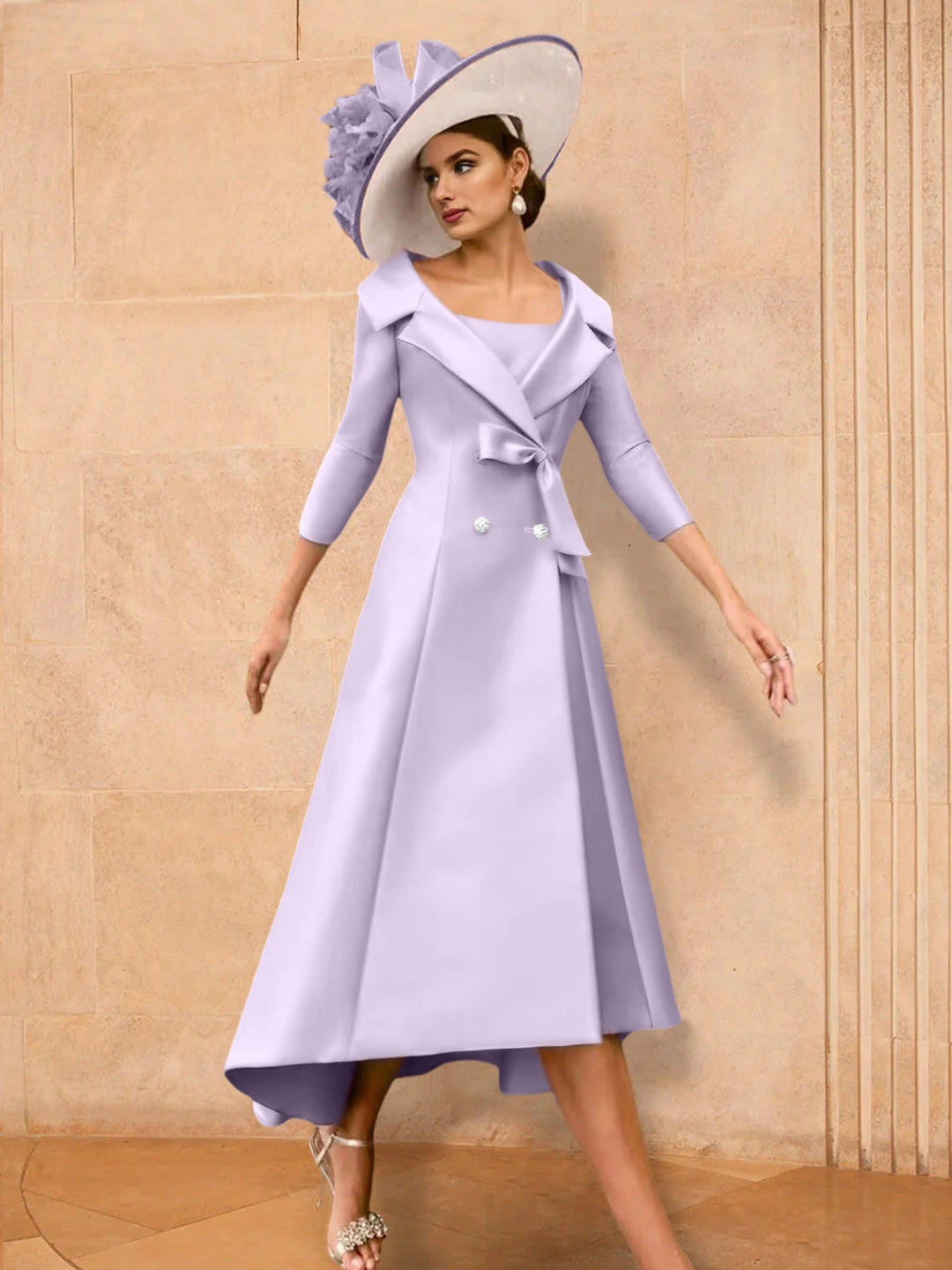 Robe de Mère de la Mariée à Manches Longues, Coupe A-Line/Princess, avec Nœud