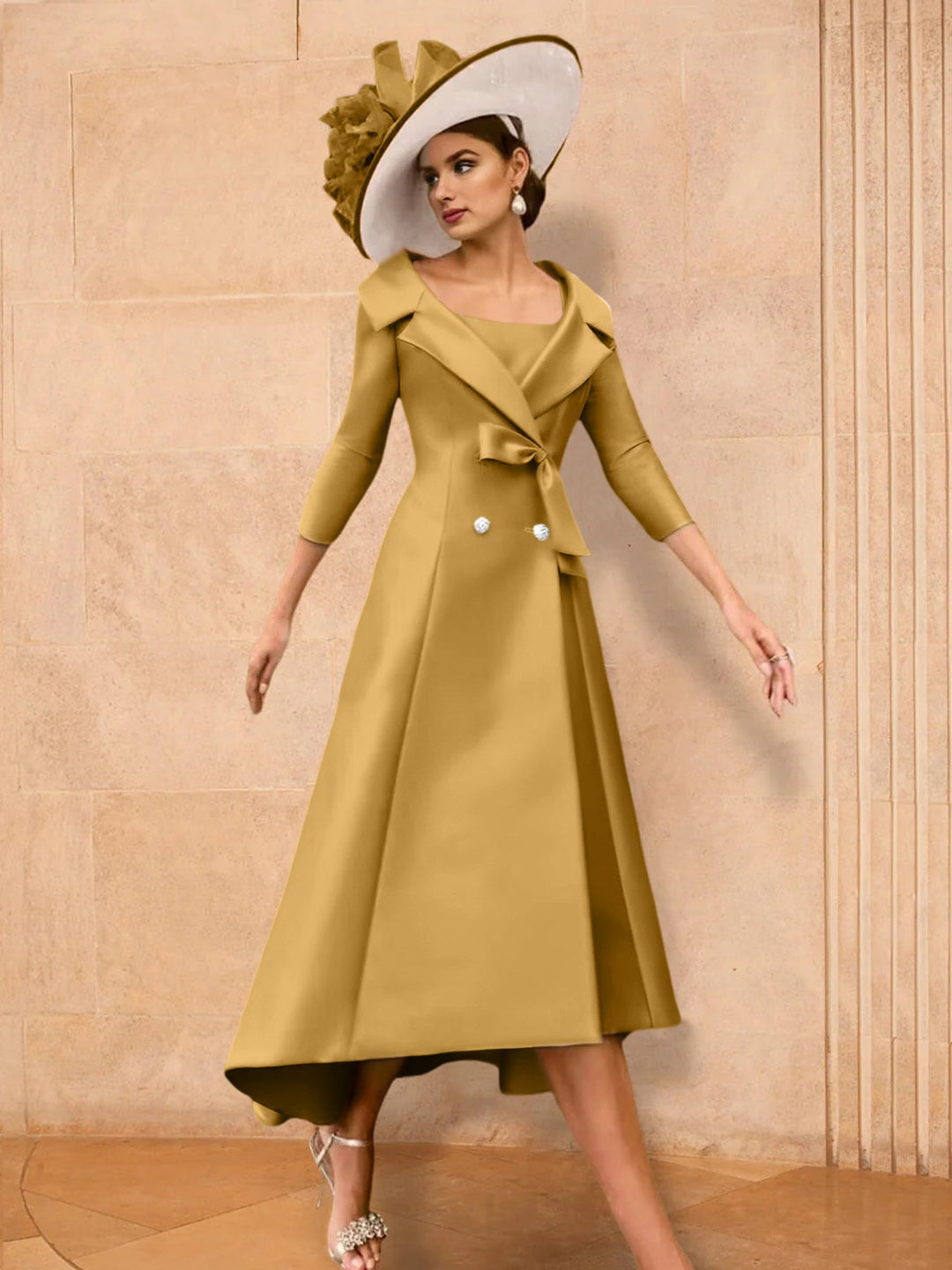 Robe de Mère de la Mariée à Manches Longues, Coupe A-Line/Princess, avec Nœud