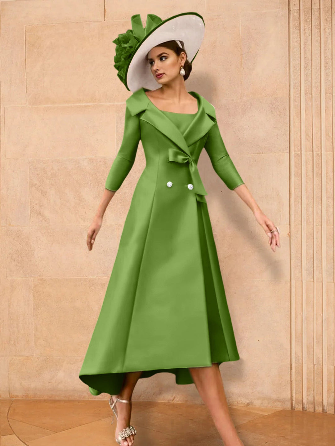 Robe de Mère de la Mariée à Manches Longues, Coupe A-Line/Princess, avec Nœud