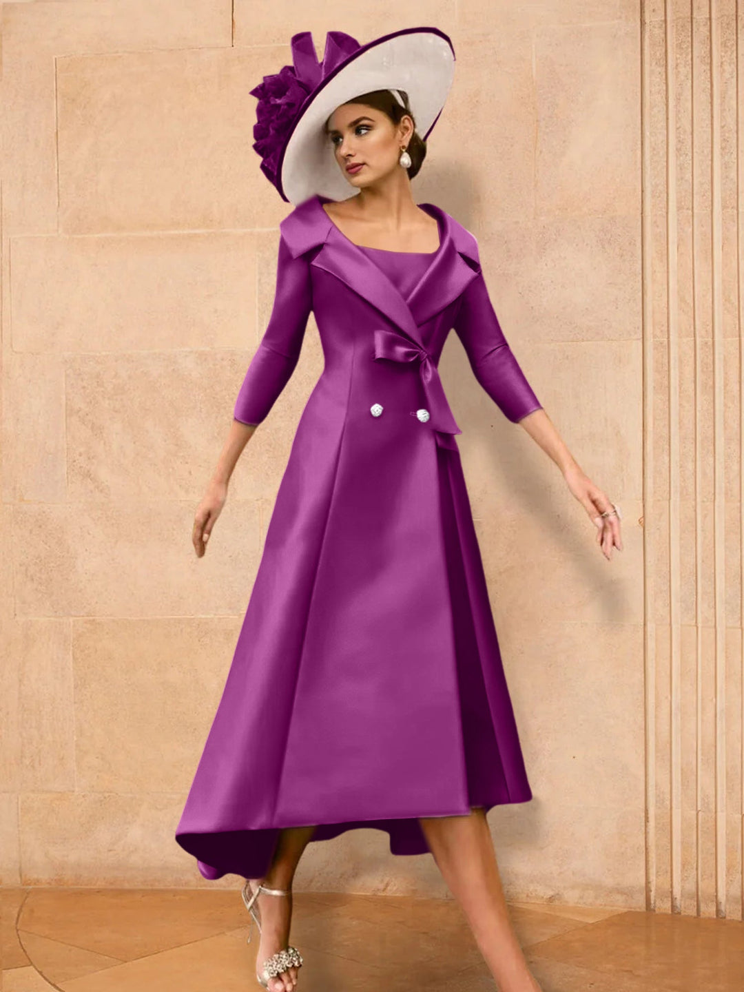 Robe de Mère de la Mariée à Manches Longues, Coupe A-Line/Princess, avec Nœud