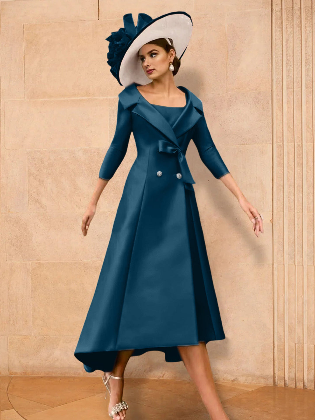 Robe de Mère de la Mariée à Manches Longues, Coupe A-Line/Princess, avec Nœud