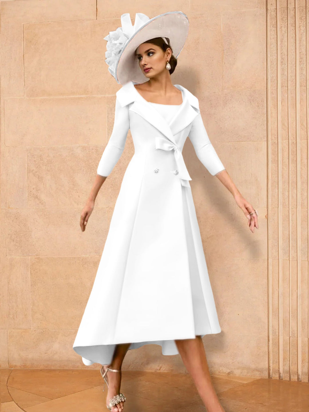Robe de Mère de la Mariée à Manches Longues, Coupe A-Line/Princess, avec Nœud