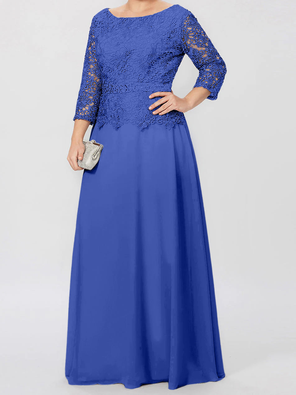 Robe de Mère de la Mariée Coupe A-Line/Princess, Col Rond, Manches 3/4, Longueur Au Sol, avec Appliques et Paillettes