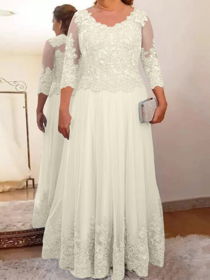 Robe de Mère de la Mariée en Satin à Col en V et Coupe Princesse avec Fronces