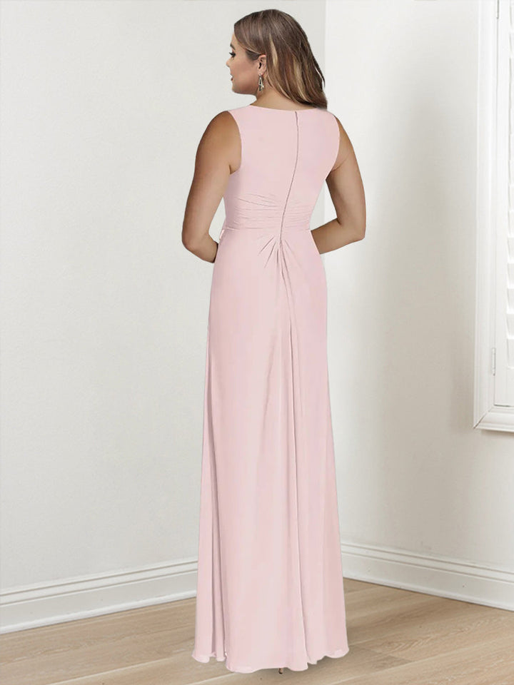 Robe de Mère de la Mariée Grande Taille à Col en V Sans Manches, Longueur Au Sol, avec Enveloppes