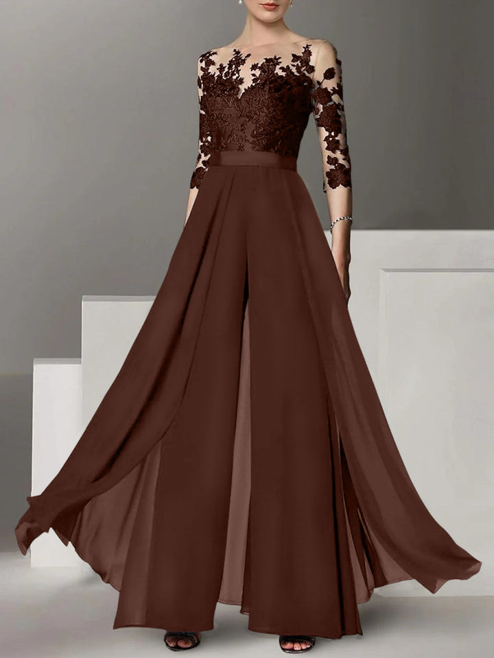 Ligne A/Princesse Collier Bijou 3/4 Length Sleeves La Longueur du Sol Plus TailleTailleurs-pantalons pour mère de la mariée avec Appliqué