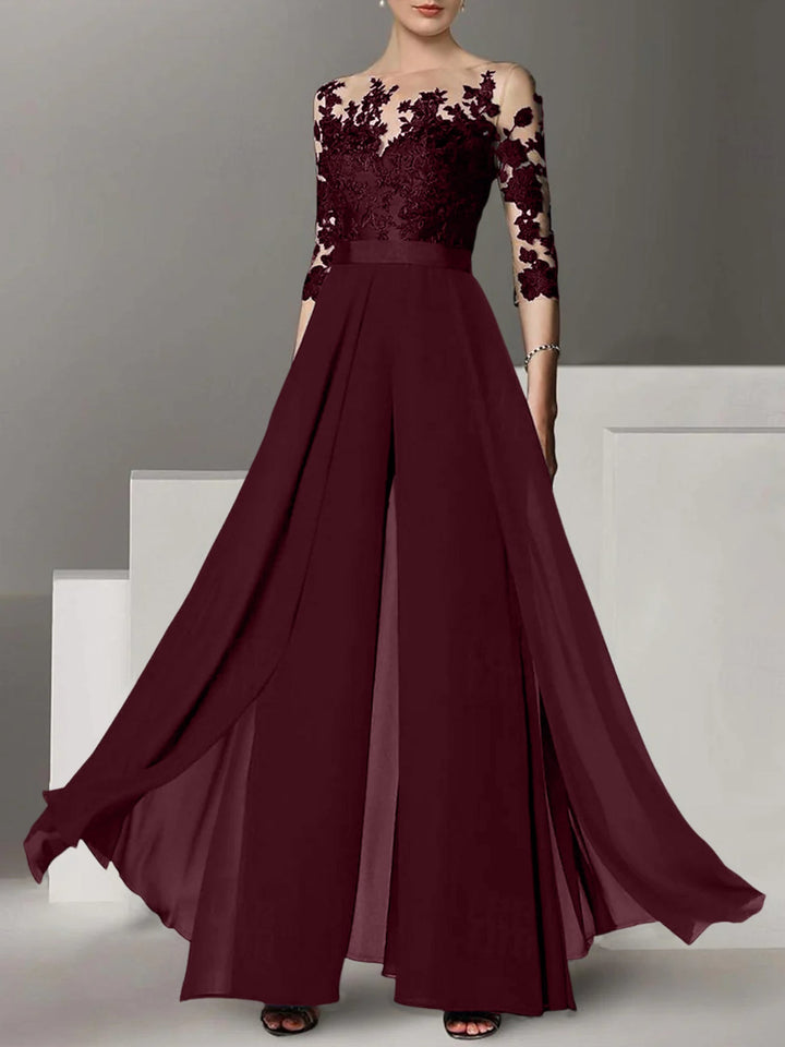 Ligne A/Princesse Collier Bijou 3/4 Length Sleeves La Longueur du Sol Plus TailleTailleurs-pantalons pour mère de la mariée avec Appliqué