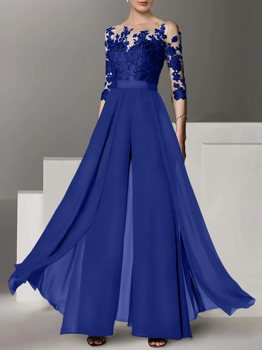 Ligne A/Princesse Collier Bijou 3/4 Length Sleeves La Longueur du Sol Plus TailleTailleurs-pantalons pour mère de la mariée avec Appliqué