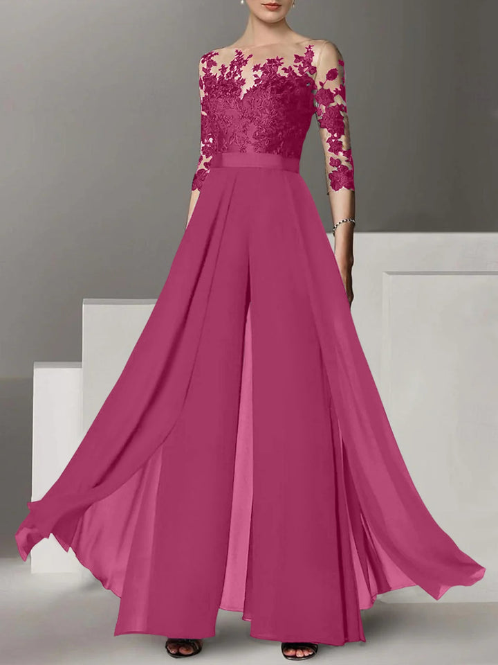 Ligne A/Princesse Collier Bijou 3/4 Length Sleeves La Longueur du Sol Plus TailleTailleurs-pantalons pour mère de la mariée avec Appliqué