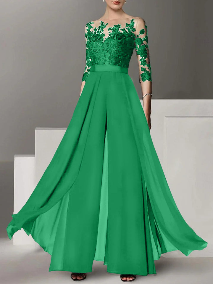 Ligne A/Princesse Collier Bijou 3/4 Length Sleeves La Longueur du Sol Plus TailleTailleurs-pantalons pour mère de la mariée avec Appliqué