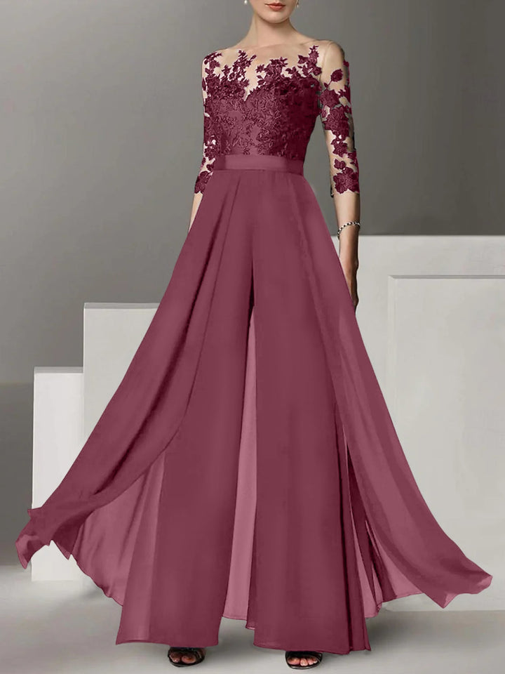 Ligne A/Princesse Collier Bijou 3/4 Length Sleeves La Longueur du Sol Plus TailleTailleurs-pantalons pour mère de la mariée avec Appliqué