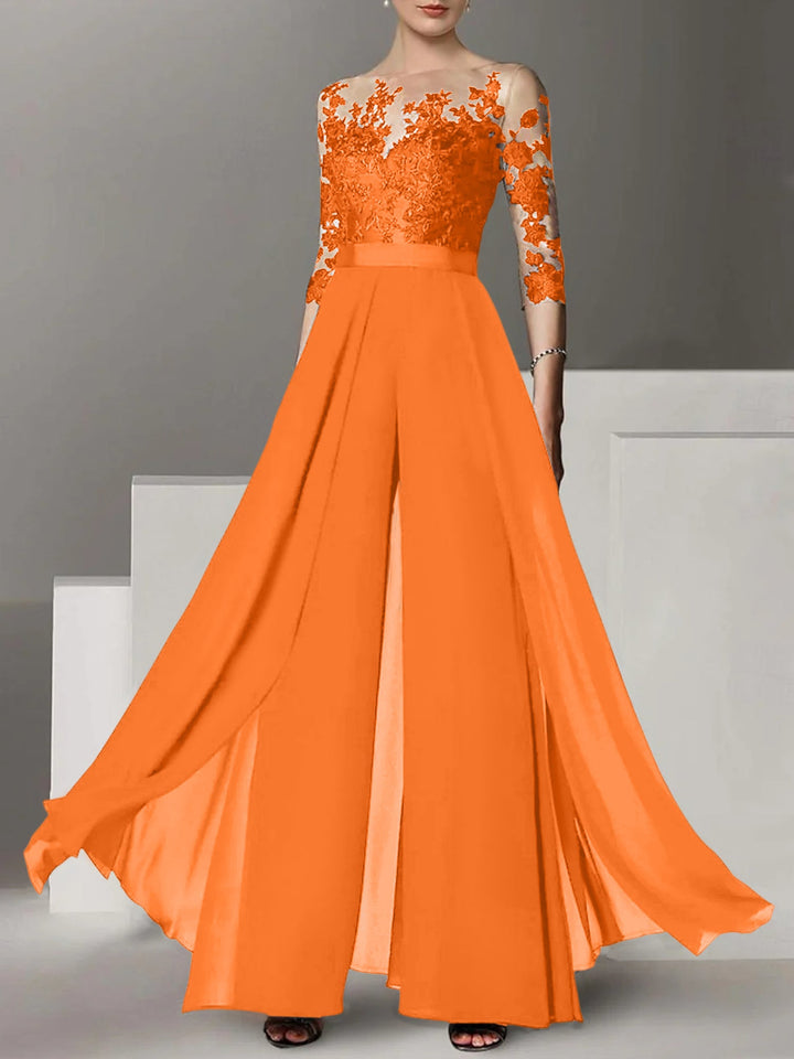 Ligne A/Princesse Collier Bijou 3/4 Length Sleeves La Longueur du Sol Plus TailleTailleurs-pantalons pour mère de la mariée avec Appliqué